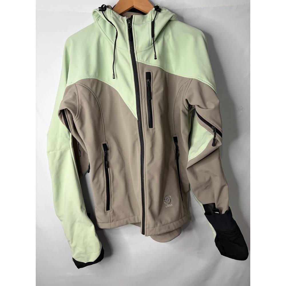 Loki Softshell Hooded Jacket Womens L Sage Tan Technical Performance Activewear